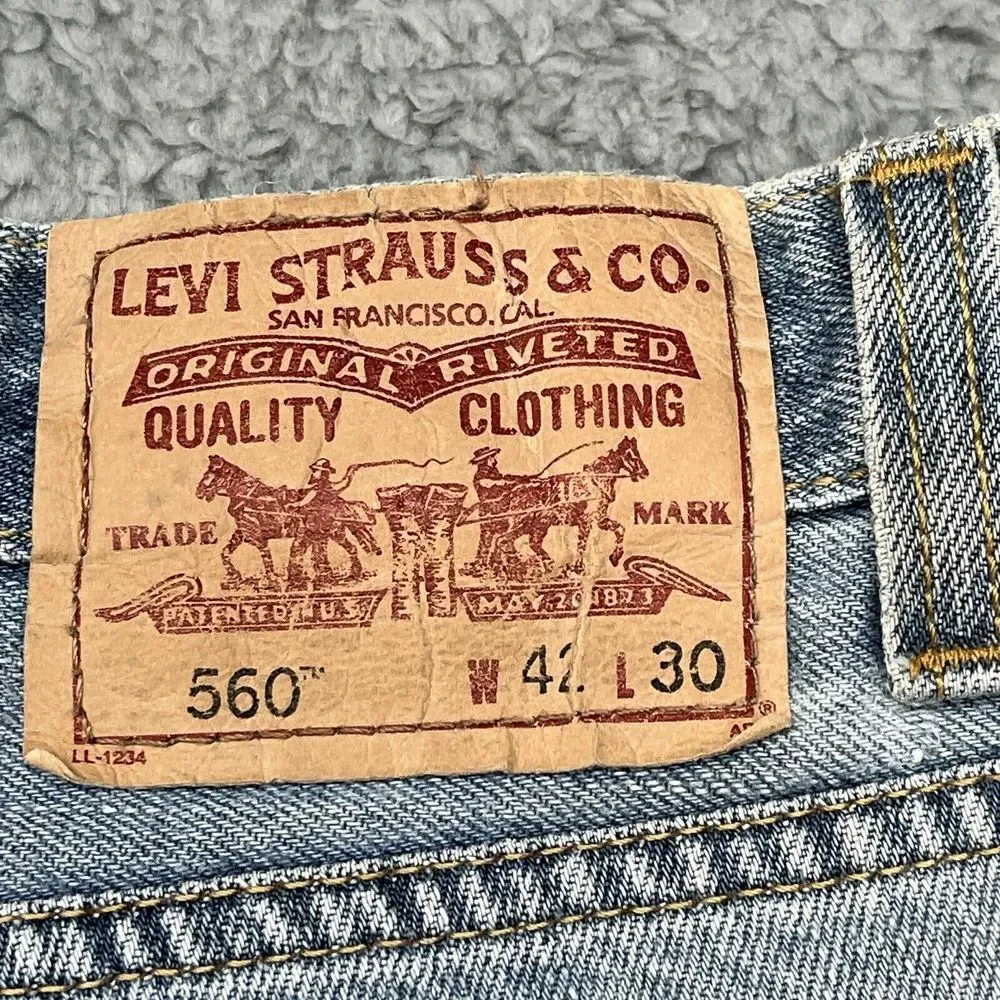 Levi's 560 Blue‎ Jeans Mens 42x29 Comfort Fit Loose Baggy Tapered Leg Distressed